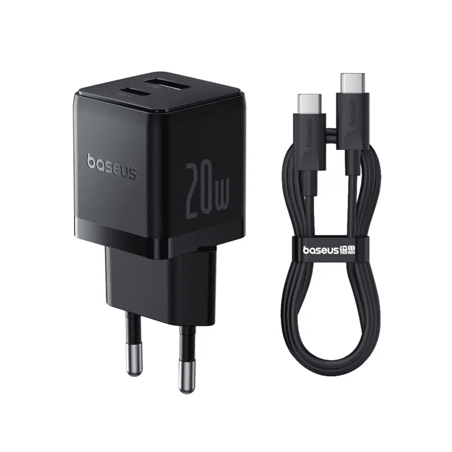 Cargador Rápido Baseus Palm Cluster Usb Y Tipo C 20w + Cable Tipo C A Tipo C Negro