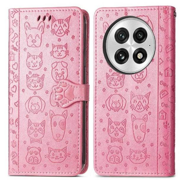 Funda Cartera FOXDOCK para OnePlus 13 , Flip PU con Relieve de Gatos y Perros, Tarjetero y Soporte