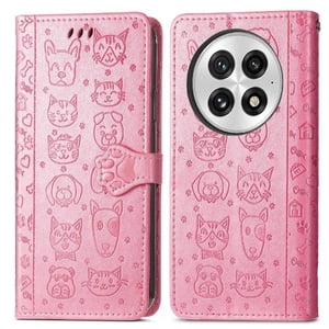 Funda Cartera Foxdock Para Oneplus 13 , Flip Pu Con Relieve De Gatos Y Perros, Tarjetero Y Soporte