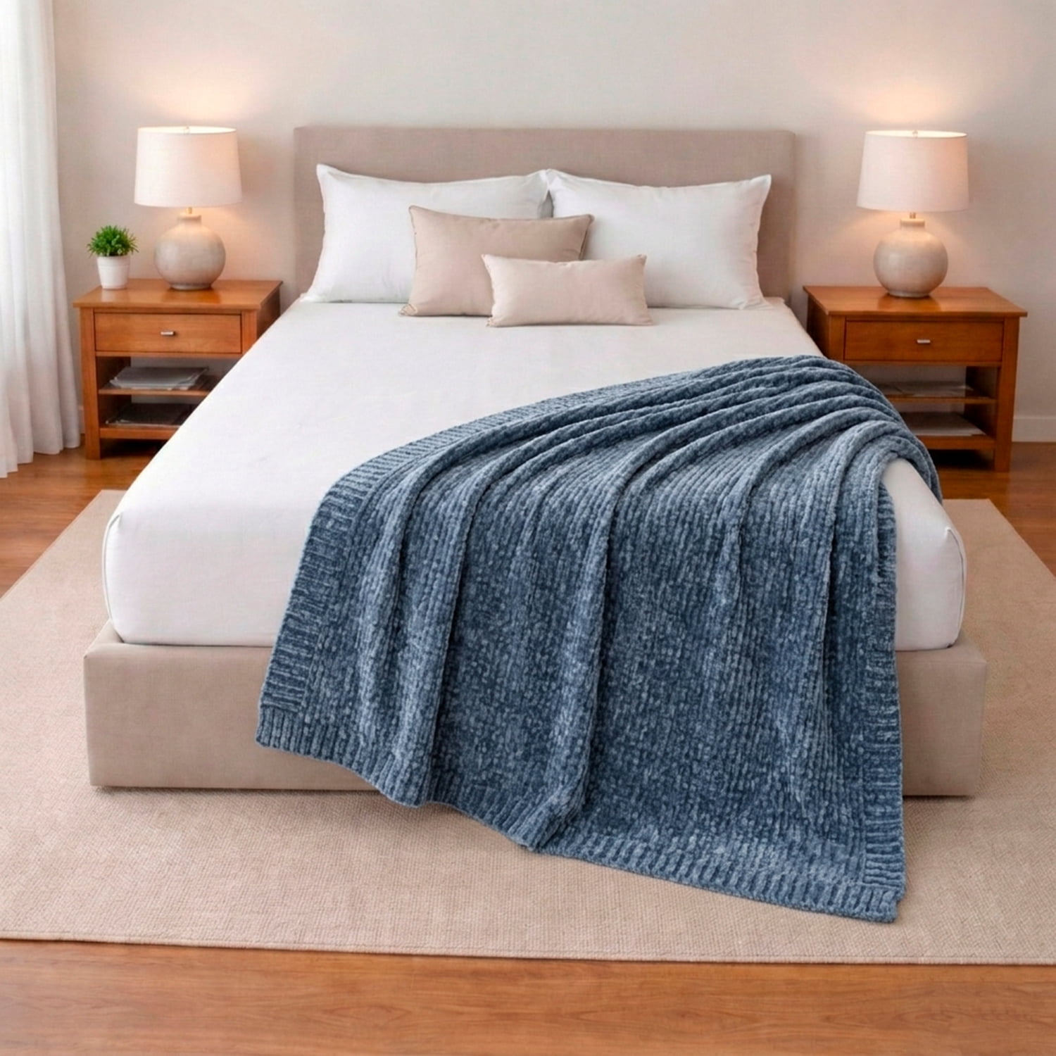 Manta De Cama Nautica Home Shiny Suavidad De Lujo 127x152cm Azul