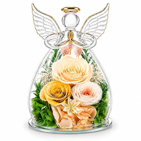 Figura de ángel con rosa preservada cdco, regalo de flores eternas