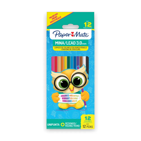 Lápices Colores Papermate Redondos 3 Mm 12 Unidades Unipunta