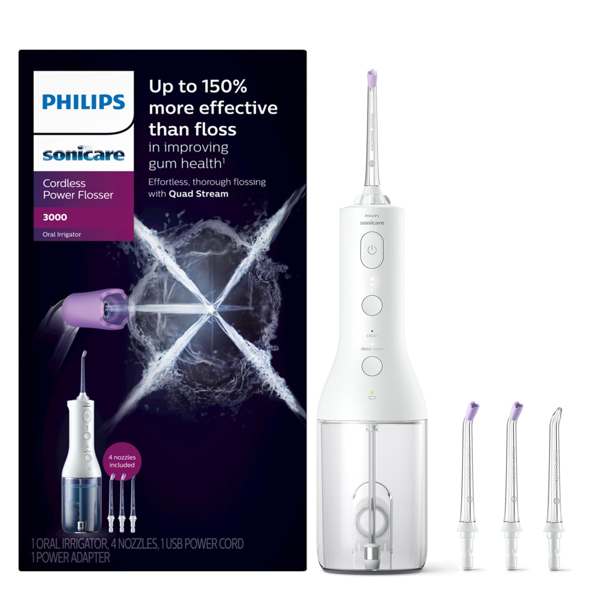 Hilo Dental Eléctrico Inalámbrico Philips Sonicare 3000 Blanco Hx3827/21