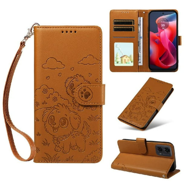 Funda Billetera FOXDOCK Compatible con Motorola Moto E14, Diseño Perrito Tierno, Ranuras para Tarjetas y Soporte Plegable