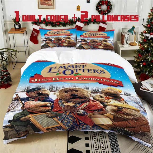 3pcs Emmet Otter Style Printed Bedding Set Soft Duvet Cover with 2 Pillowcases All Season Comfort