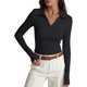 thumbnail image 1 of Prettywear Camisa tipo polo de manga larga para mujer, con cuello, estilo business, 1 of 3