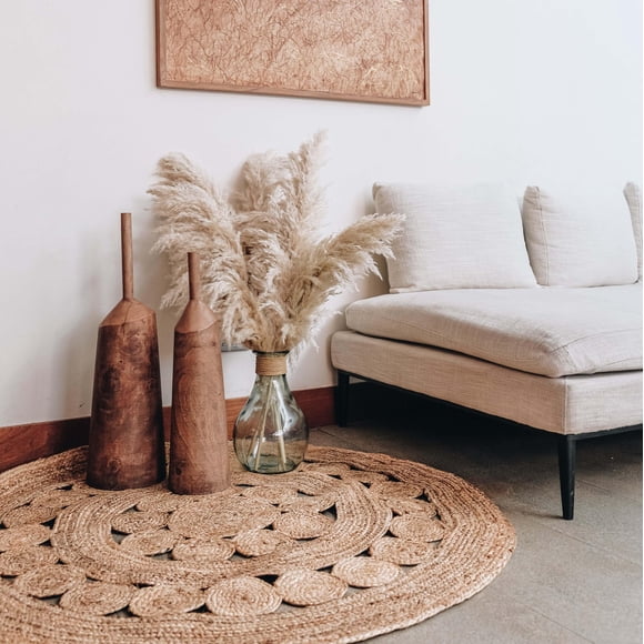 Alfombra Bombay Redonda Dormitorio Yute Café 140 cm