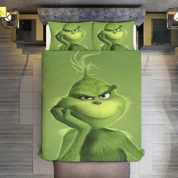 Juego De Grinch Verde Con Fundas De Almohada Para Todas Las Estaciones Juego De Ropa De Cama 3s Decoración De Dormitorio Cama Ee