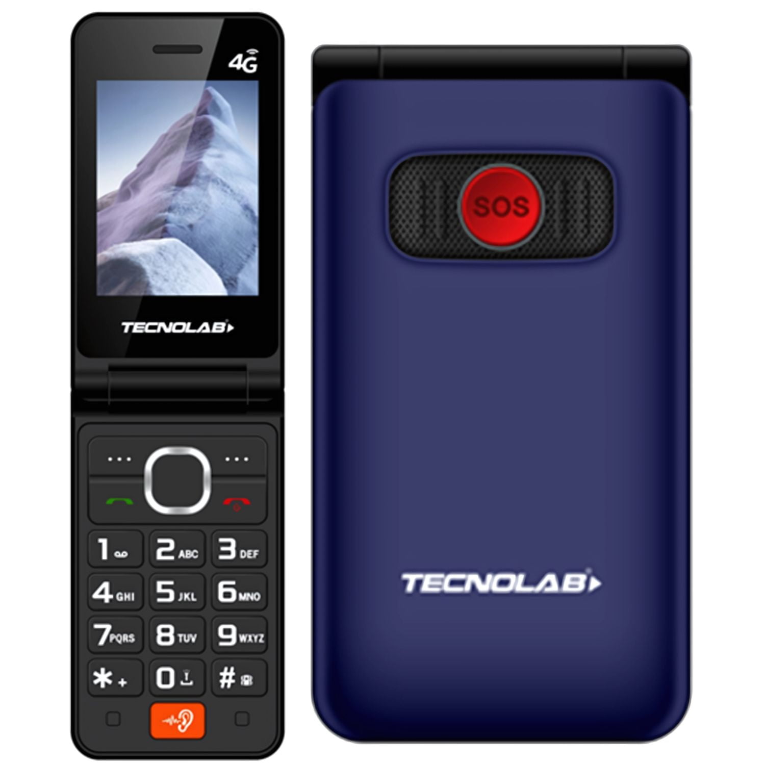 Tecnolab - Teléfono Senior 4g Doble Pantalla, Cámara Y Sos Azul - Ps