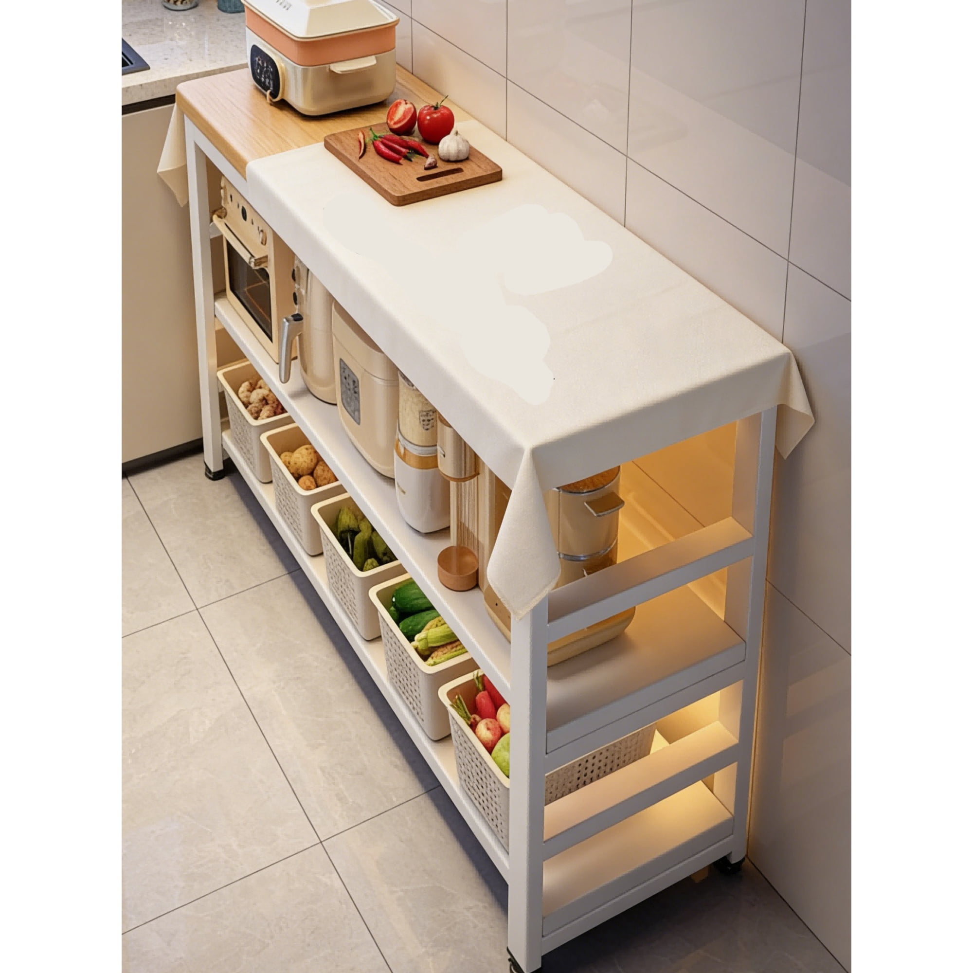 Vientoferoz - Estantería Organizadora De Cocina 3 Niveles 80x40x80cm Mesa Gruesa 30mm Estilo Nórdico Estructura Metálica Reforzada Microondas Despensa