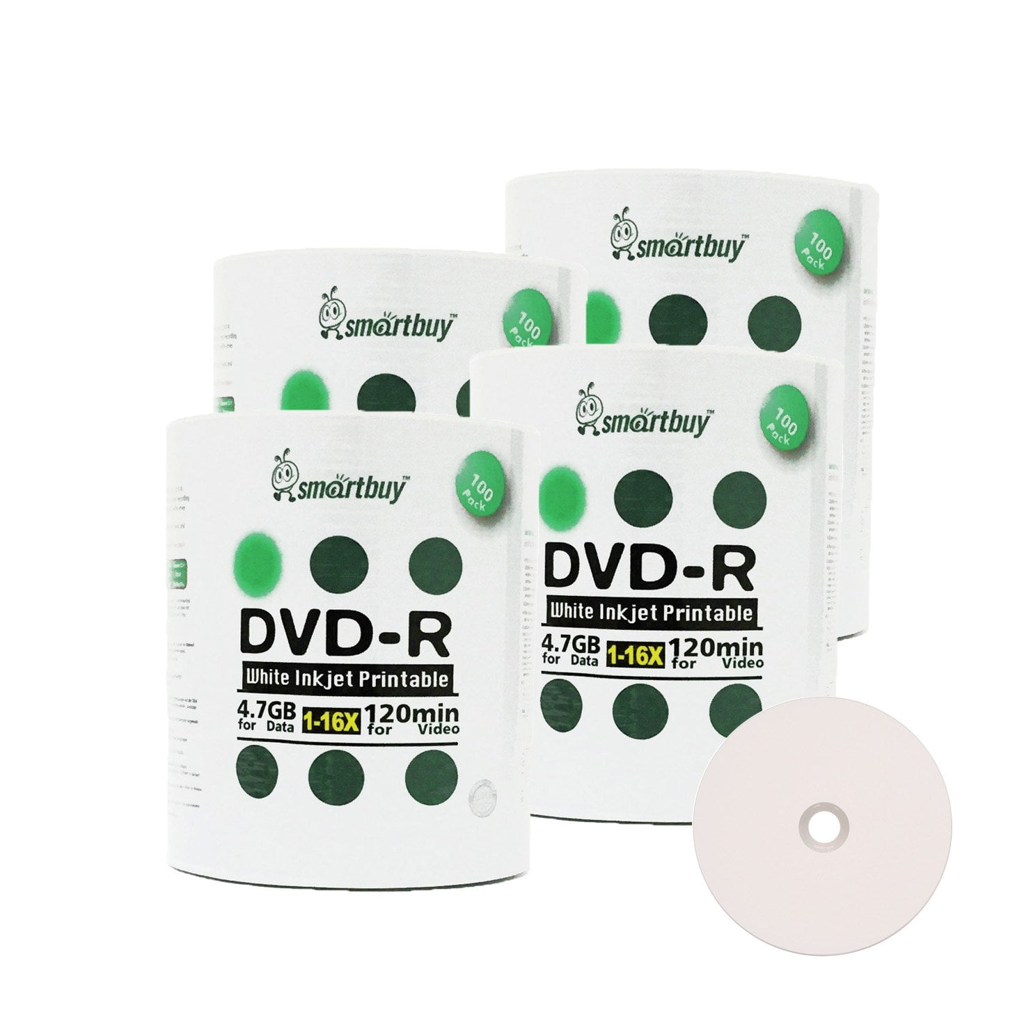 Centro De Inyección De Tinta Blanca Dvd-r Smartbuy De 4,7 Gb/120 Min, 16 Veces, Imprimible