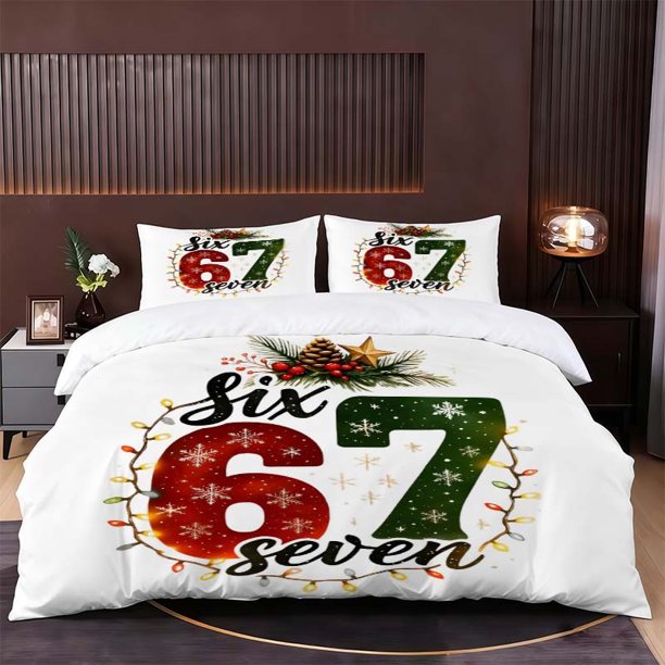 Christmas 67Th Anniversary Themed Bedding Set Including Duvet Cover And Pillowcases. Soft And Comfortable