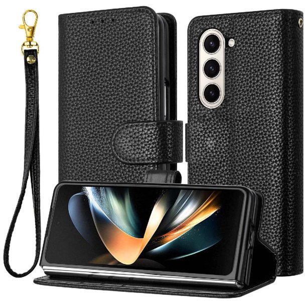 Funda Cartera para Samsung Galaxy Z Fold 6 Tarjetero Soporte Magnético y Correa Negro