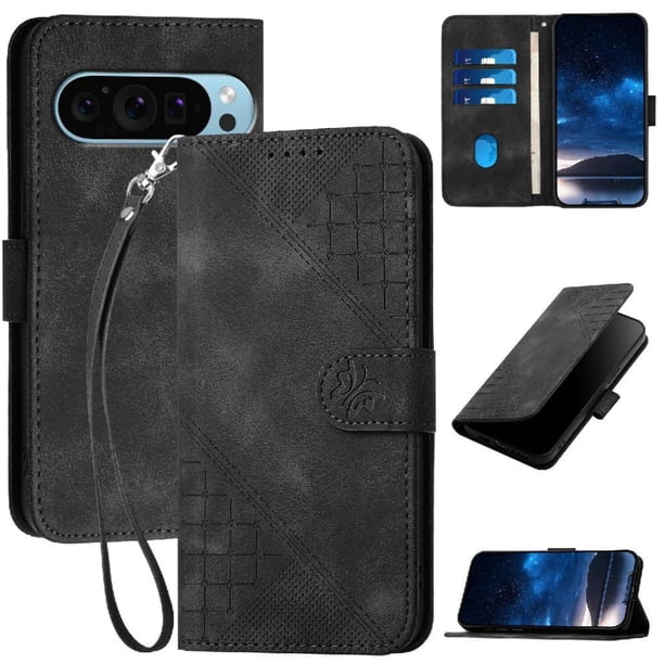 Funda Flip Premium Fibra de Carbono para Google Pixel 9 Pro con Soporte y Cierre Negro