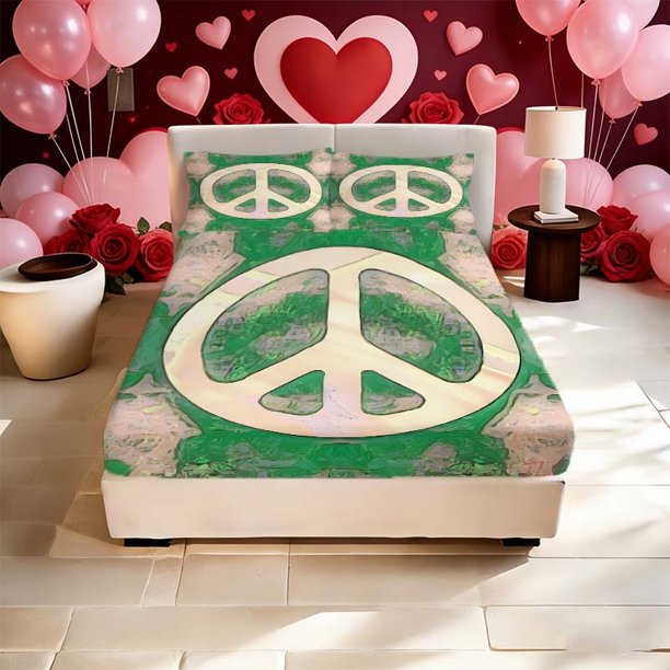 Peace Symbol Printed Fitted Sheet Set Including a Soft Fitted Sheet and Two Pillowcases Suitable for All Seasons An Ideal Choice for Home Bedrooms and Guest Roo