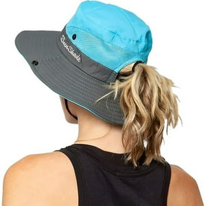 Veatool - Sombreros Plegables Con Protección Uv Para Mujer, De Malla Y Ala Ancha, Para Pescar En La Playa, Con Agujero Para La Coleta