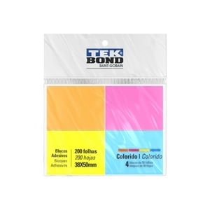 Notas Adhesivas Fluorescentes 4 Colores - 38X50Mm 200 Hojas - Tekbond