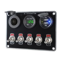 Magideal - Panel De Interruptor De Barco De 5 Bandas Para Coche, Control De Circuito, Voltímetro Digital, Usb Dual, Universal, 12V/24V, Multifunción, Luz Verde