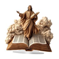 Magideal - Jesus Statua Acrílica Centrones Decorativos De Decoración Del Hogar Con El Libro Biblia Bíblica Ornamento De Nacimiento De Jesús Para La Sala De Est