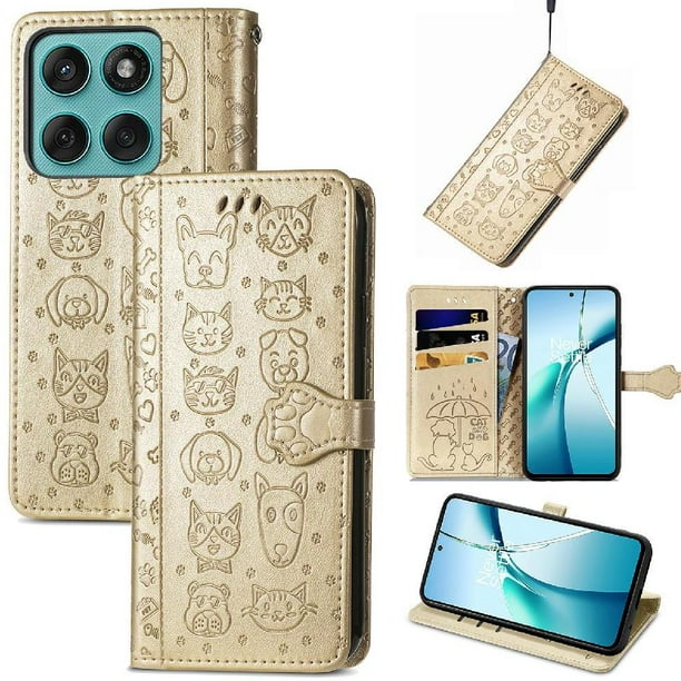 Funda Cartera FOXDOCK para Motorola Edge 60 , Flip PU con Relieve de Gatos y Perros, Tarjetero y Soporte