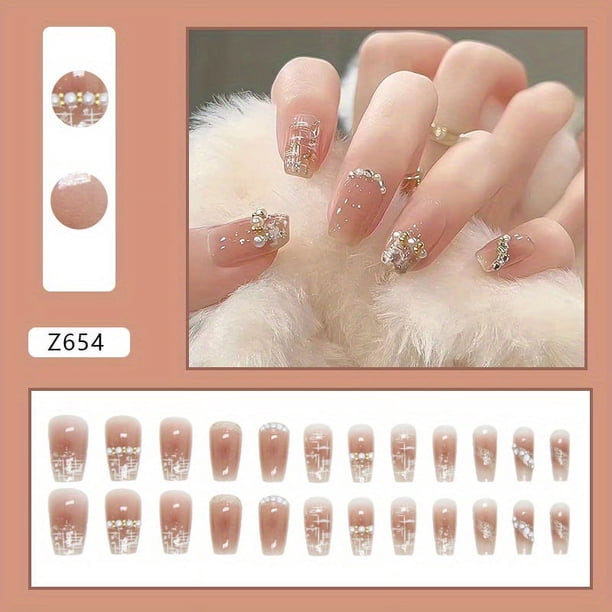 Gentle White Spring Small Fragrance Style Pearl Nail Art Cute Short Ballet Nail Wear Style Nail Piece & Summer French & 1pc Nail File & 1sheet Tape & Y2K