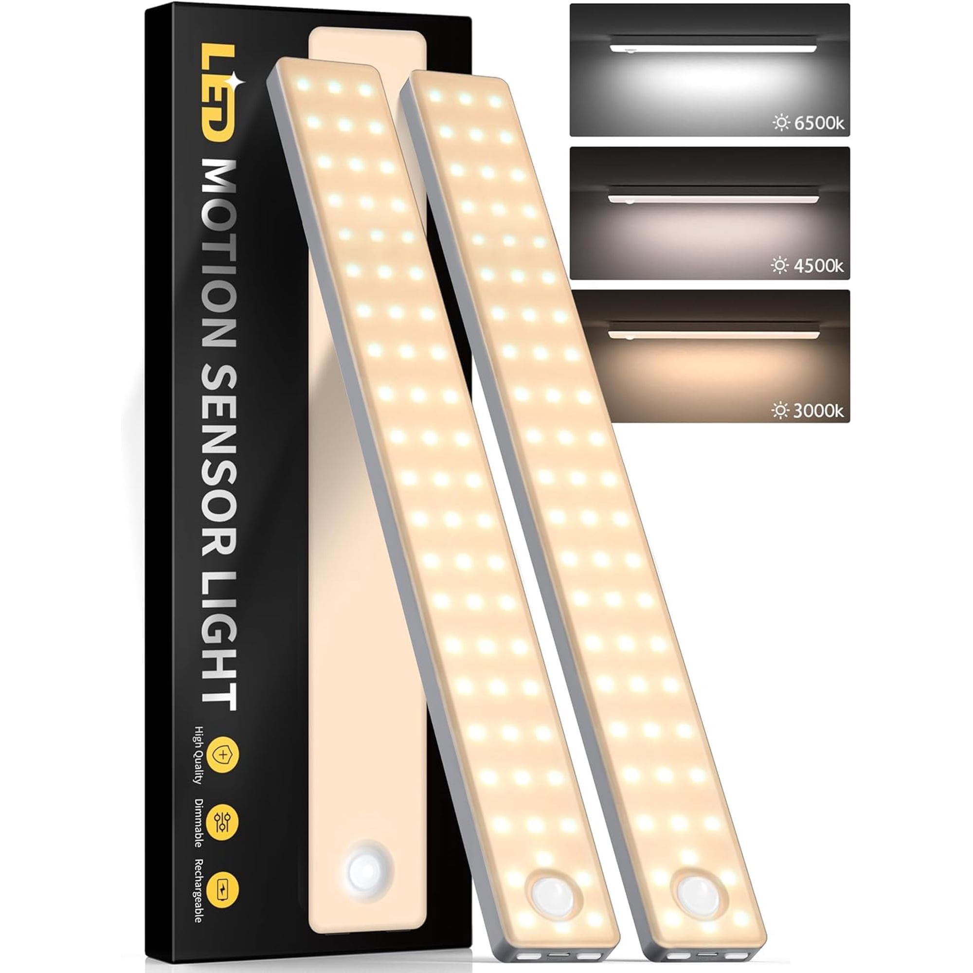 Sensor De Movimiento Auxoda Stair Light De 13 Pulgadas, 3 Colores, 3200 Mah, Paquete De 2