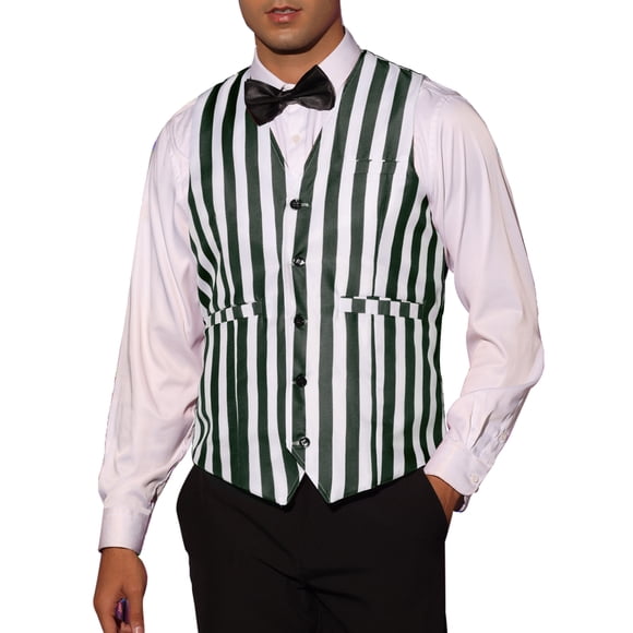 Chaleco de Negocios INSPIRE CHIC para Hombre Ajuste Slim Escote en V Sin Mangas Estampado de Rayas M Negro