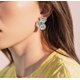 thumbnail image 4 of Aretes Elegantes de Flores para Mujer, Aretes de Botón Azules de Plata Esterlina, Delicados Aretes de Diamante Azul Simulado con CZ para Mujer, Aretes de Novia de Corte Mixto, Aretes de Boda, 4 of 5