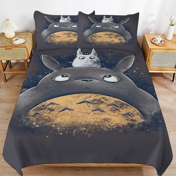 x59 My Neighbor Totoro Bed Duvet Cover Microfiber Bedding Sets 3D Printed Lightweight 3 Piece Comforter Sets, 1 Duvet Cover And 2 Pillow Shams for Kids Boys Girls 79"x90" jn59