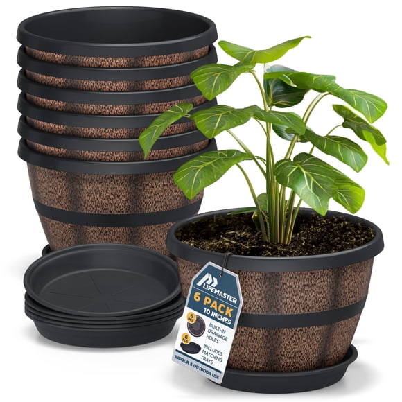 Macetas tipo barril de whisky Planters Lifemaster de 10" - paquete de 6