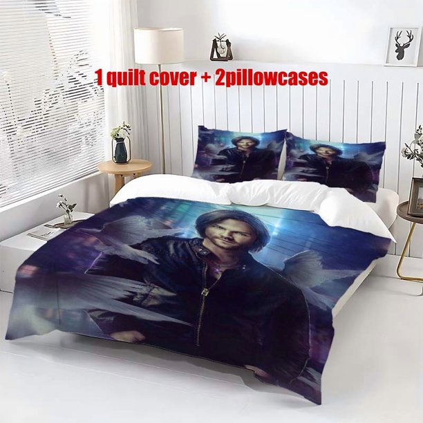 3pcs Bedding Set Featuring an Artistic Portrait Theme of a Supernatural in Black with a Dove Includes a Duvet Cover And Two Pillowcases