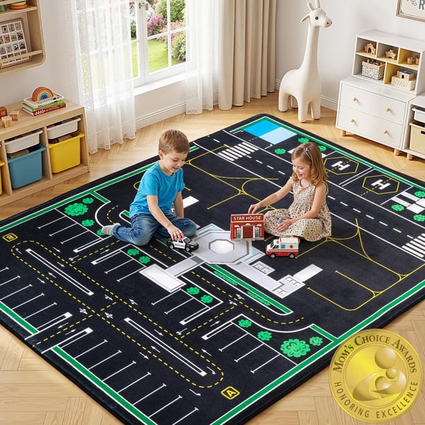 Alfombra de juego Zovalyx para niños – Aeropuerto y carretera de la ciudad 152 × 91 cm