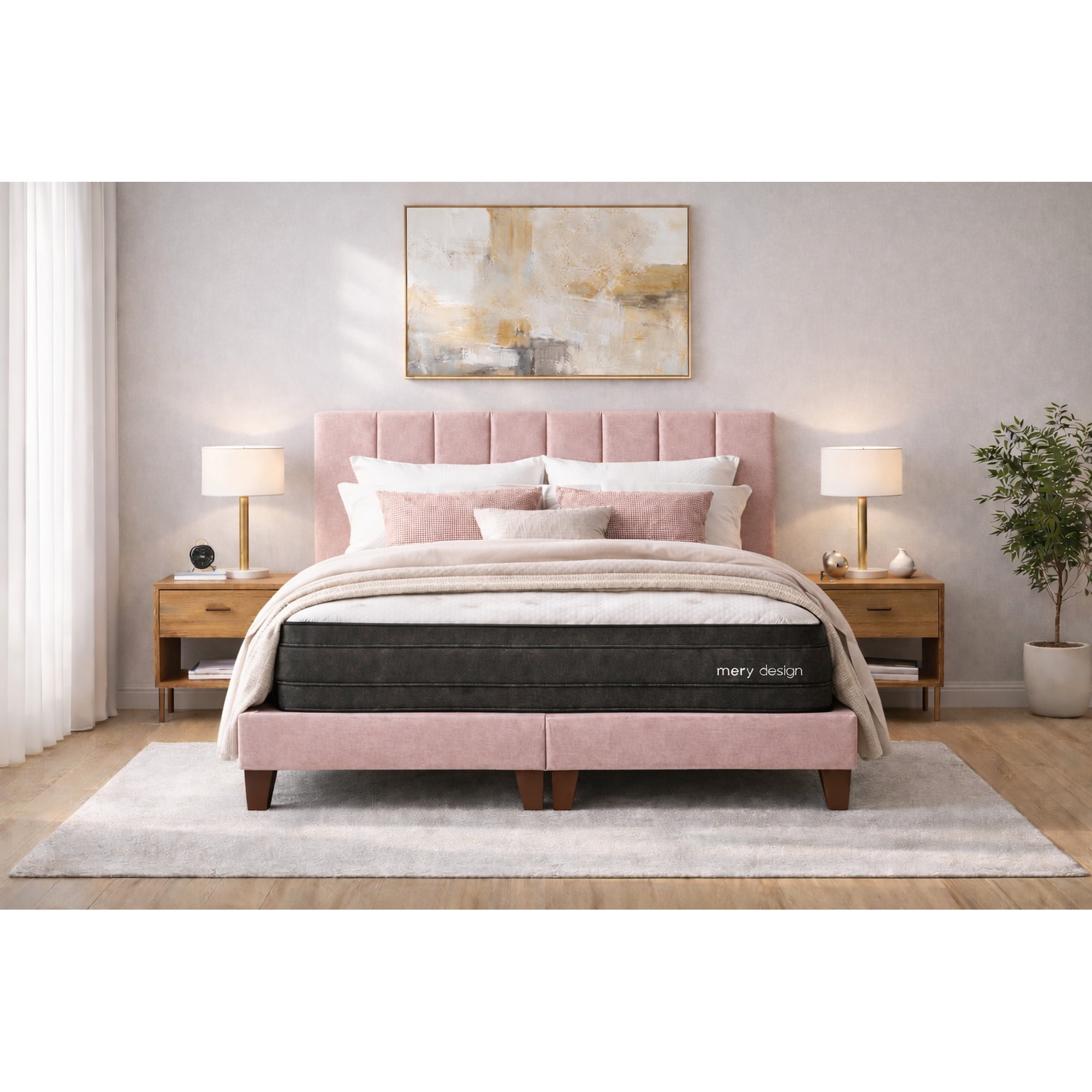 Ethan Desing - Cama 2 Plazas Completa | Base Europea + Colchón Excellense Plus 25cm + Respaldo Tapizado