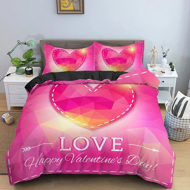 Sweet Heart Valentine's Bedding Set Boys Girls Duvet Cover Pillowcase Bed Kids Adult Home Textileextile