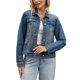 thumbnail image 4 of Chaqueta de Jean para Mujer INSPIRE CHIC Cuello Abierto Manga Larga Lavada con Botones Casual S Gris Azul, 4 of 6