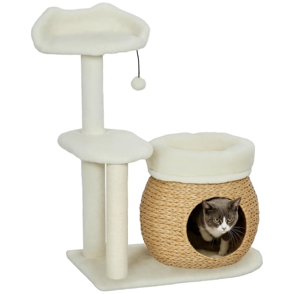 Árbol para Gatos PawHut 79 cm con Postes de Rascado Color Crema