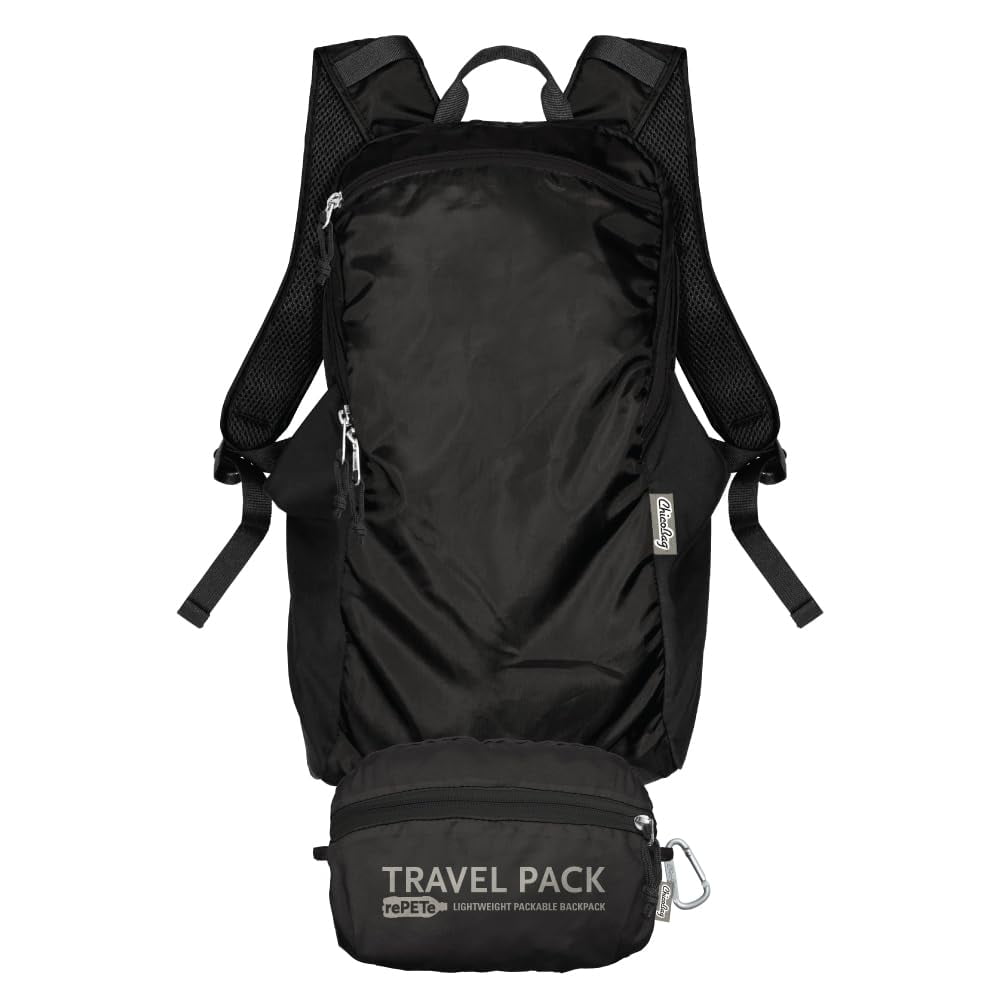 Paquete De Viaje Chicobag Repete + Refine | Mochila De Viaje Ecológica Ligera Y Plegable (obsidiana)