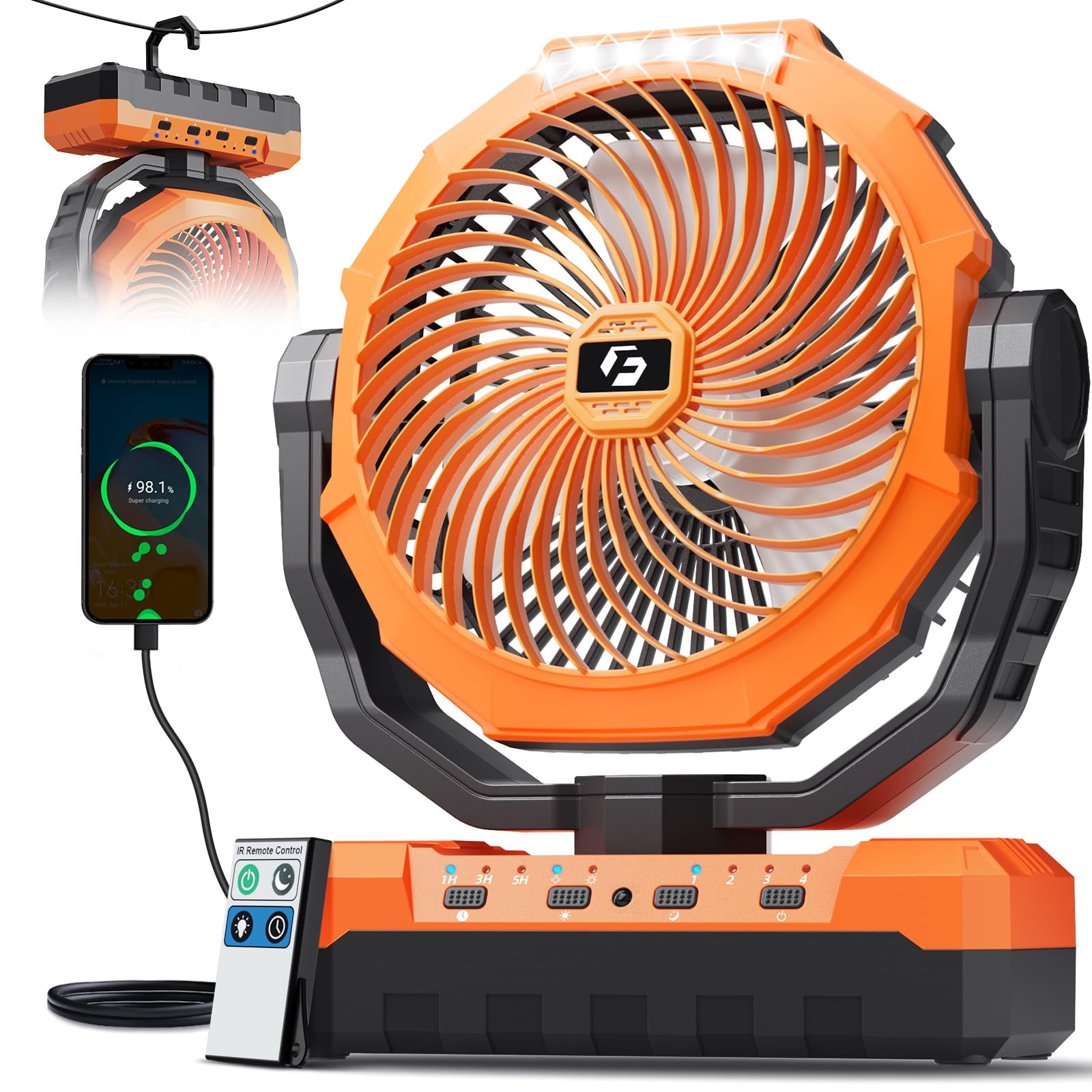 Ventilador De Camping Frizcol 3 En 1 Recargable Con Batería De 24000mah Naranja