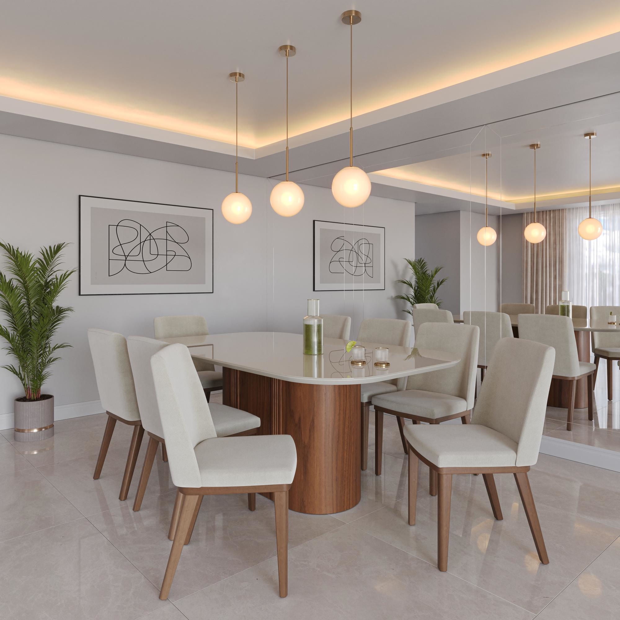 Decocasa - Juego Comedor Kalina + 6 Sillas Blanco - Castaño