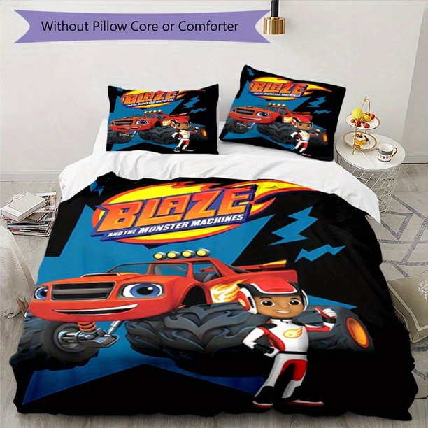 Blaze and the Monster Machines-Inspired 3pcs Bedding Set - Includes 1 Cover & 2 Pillowcases, Breathable Polyester, Machine Washable - Perfect for All Seasons S68, Bedroom Essentials, Home Decor, Carto