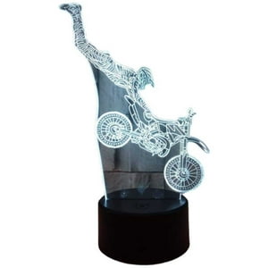 Lelumania - Lampara Ilusion 3D Motocross Mano De 7 Colores, Base Touch
