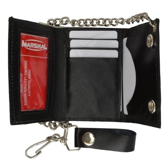 Billetera de motero triple Marshal de piel auténtica con cadena