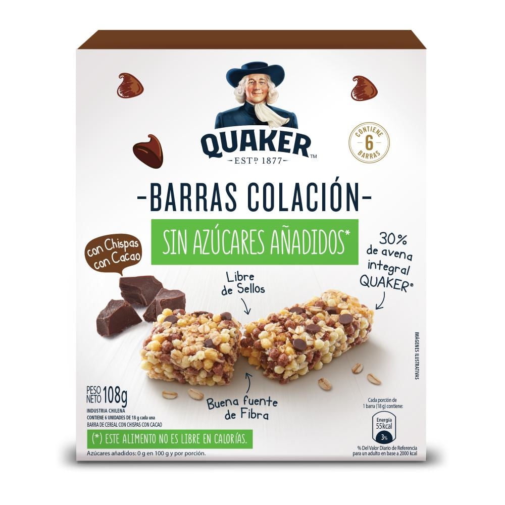 Barra De Cereal Con Chispas Sabor Chocolate 108 g Quaker