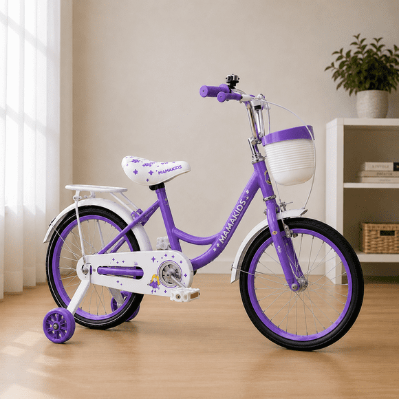 Bicicleta Infantil Niña Aro 14 Canasto Ruedas Apoyo Mamakids Morado