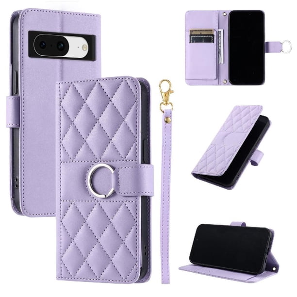 Funda Acolchada con Anilla y Correa para Google Pixel 8 Slots para Tarjetas Morado