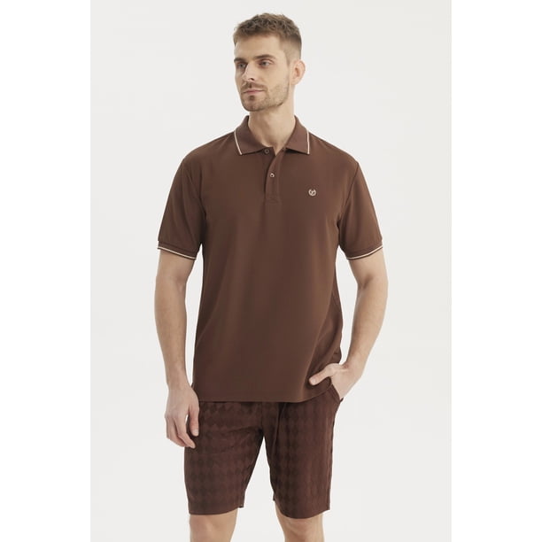 Polera Hombre Slim Cuello Camisero Chocolate