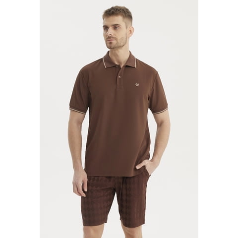Fashionspark - Polera Hombre Slim Cuello Camisero Chocolate