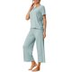 thumbnail image 4 of INSPIRE CHIC Conjunto de Pijama de Mujer Acanalado de Manga Corta Modal con Puños Volantes y Pantalones de Descanso Suaves L Azul, 4 of 6