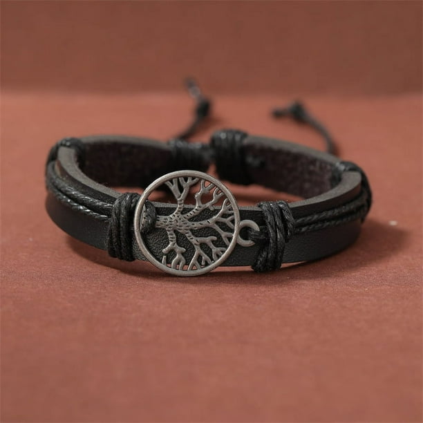 4pcs/Set Braided Wrap Leather Bracelets For Men - Vintage, Life Tree, Rudder Charm, Wood Beads Wrist Black Brown