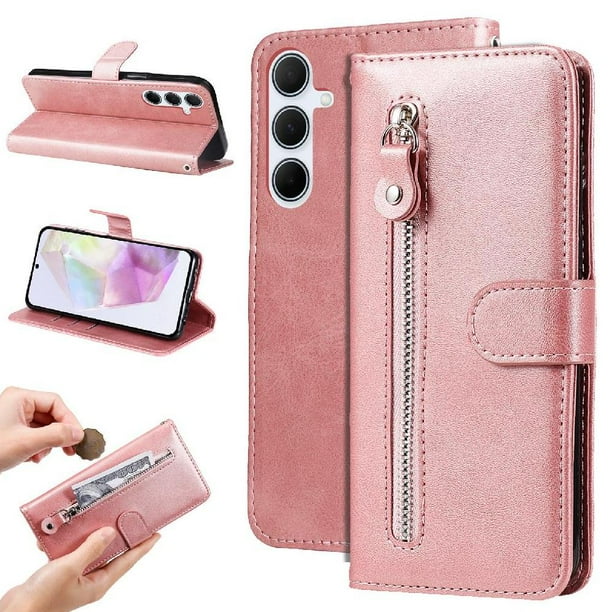 Funda con Cremallera para Samsung Galaxy A36 5G, Carcasa Cartera de Cuero PU con Soporte y Tarjetero